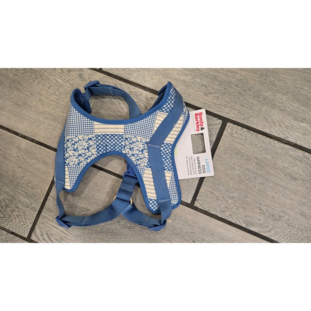 Boots & Barkley Large Dog Harness Blue Floral Patchwork Adjustable New